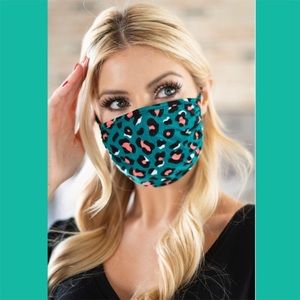 3 Pack Teal Leopard Print Face Mask